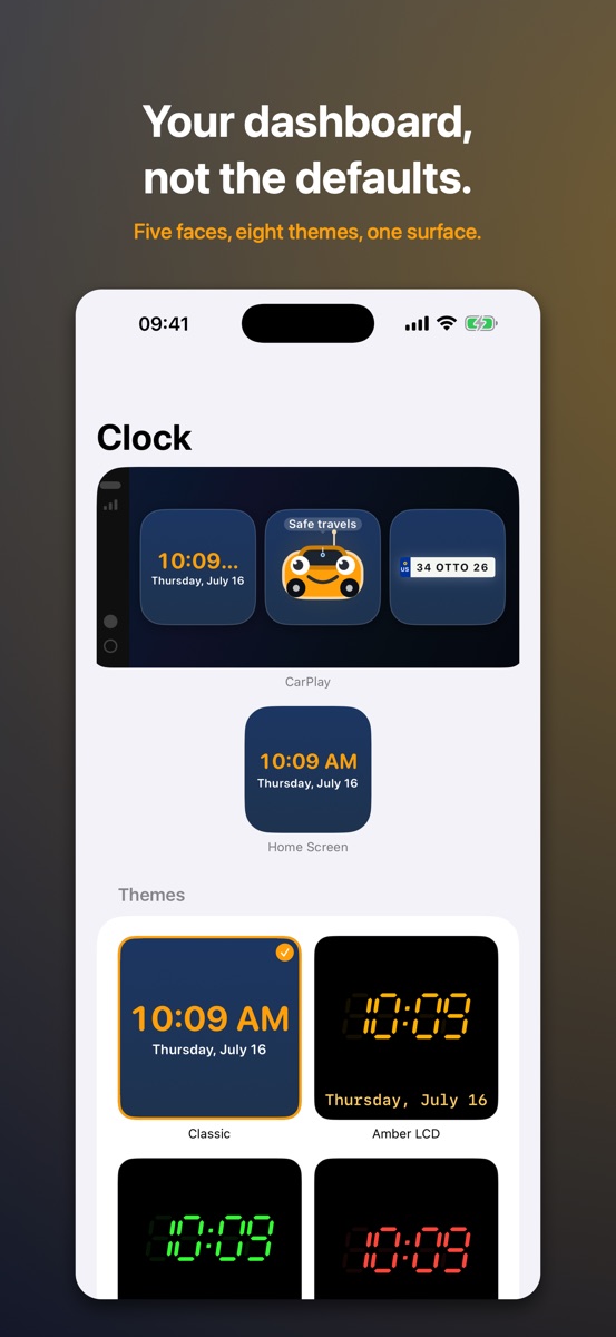 Clock themes and the CarPlay dashboard