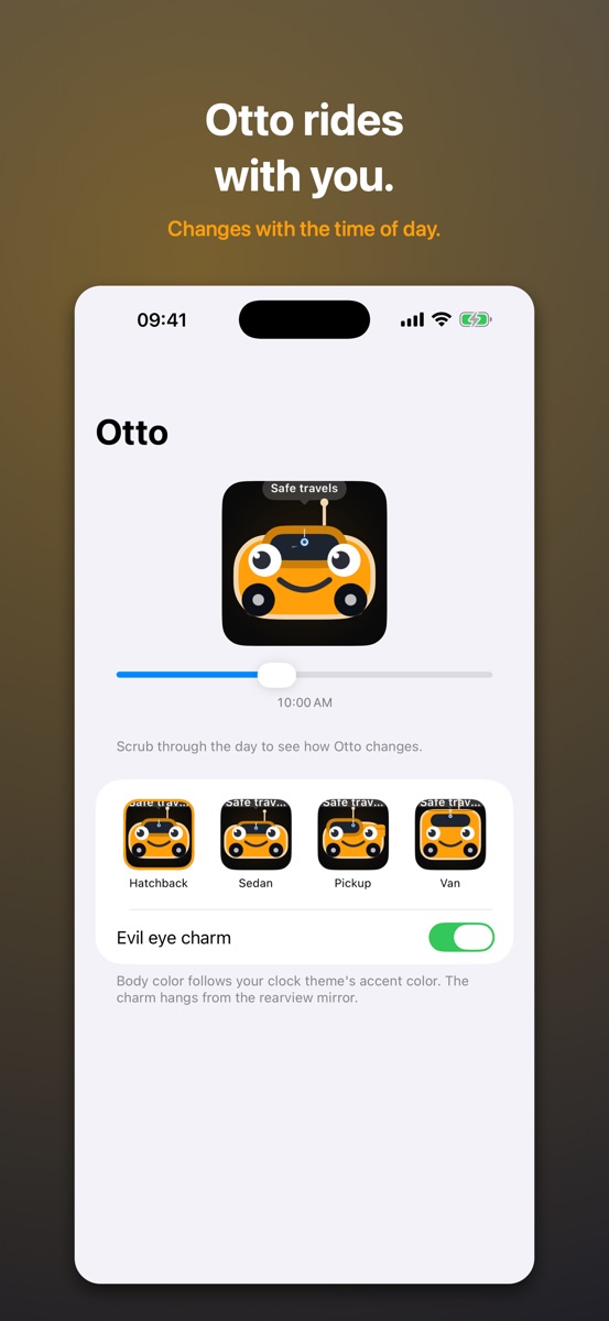 Otto the mascot on the CarPlay dashboard