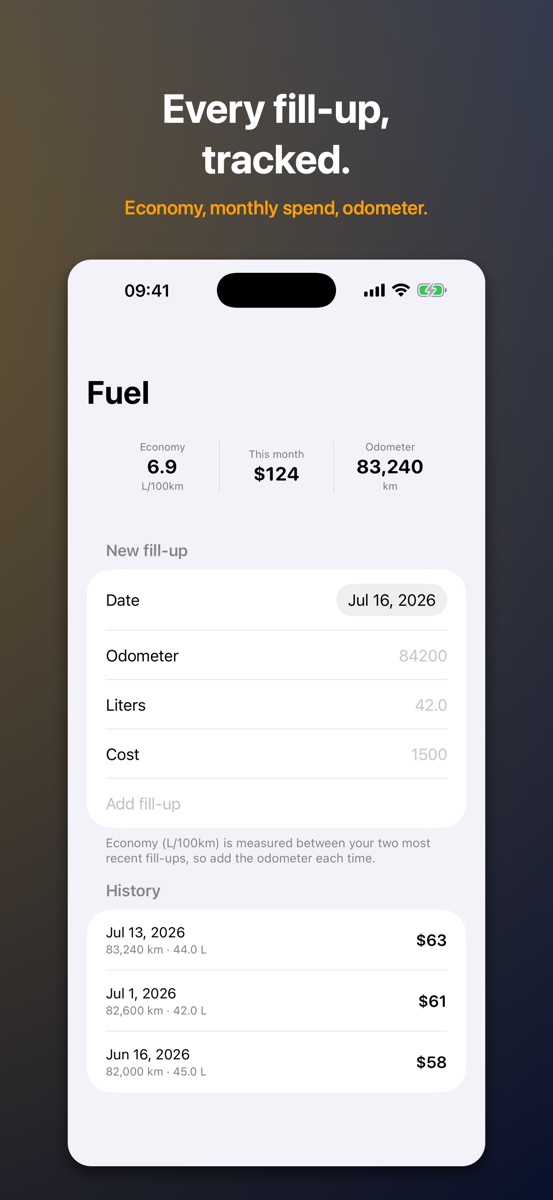 Fuel tracking widget