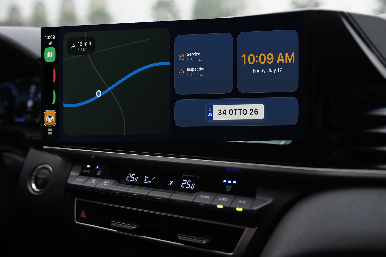 Otto's inspection and insurance countdown on a CarPlay dashboard